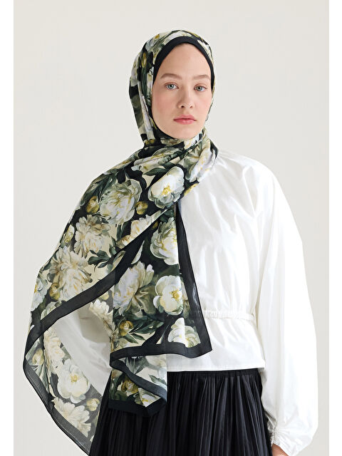 Fresh Scarfs Lotus Floş Viskon Şal Siyah - S000426633-19351