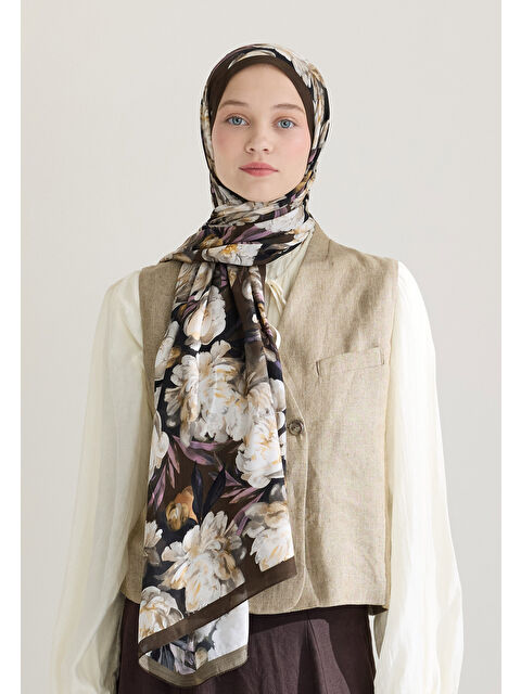 Fresh Scarfs Lotus Floş Viskon Şal Kahve - S000426633-28102