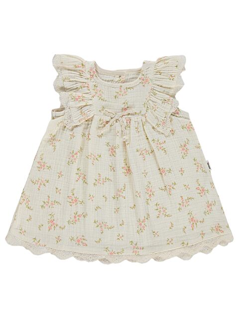 Civil Baby Kol Fırfırlı Çiçek Baskılı 6-18 Ay Elbise - Bej
