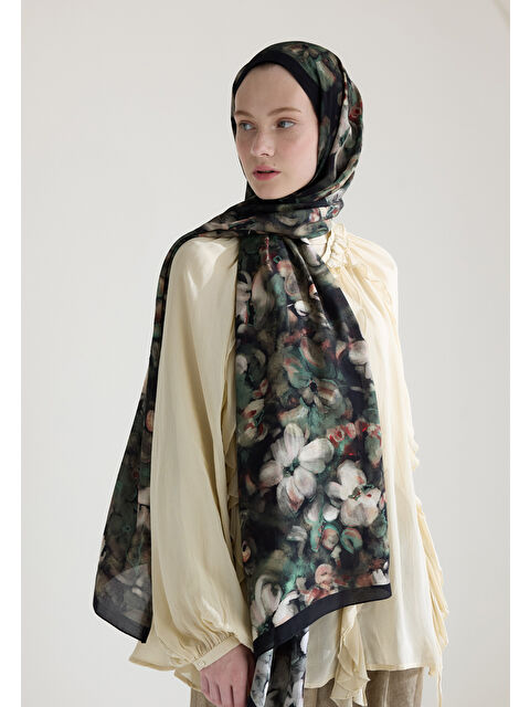 Fresh Scarfs Hıbıscus Beauty Floş Viskon Şal Vıntage Yeşil - S000426643-18194