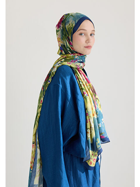 Fresh Scarfs Sweet Garden Floş Viskon Şal İndigo - S000426631-23093