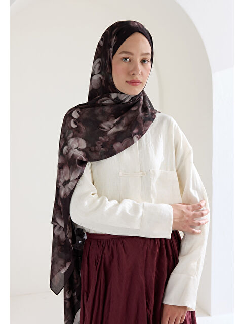 Fresh Scarfs Hıbıscus Beauty Floş Viskon Şal Kahve - S000426643-28102