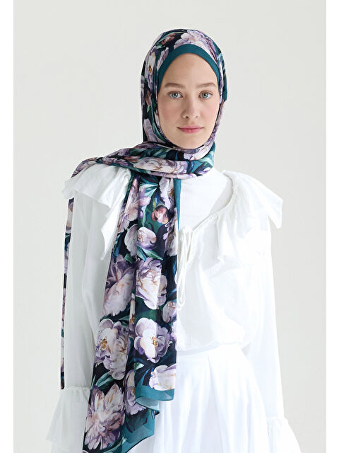 Fresh Scarfs Lotus Floş Viskon Şal Petrol - S000426633-20019