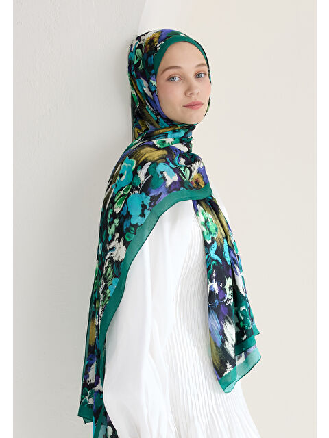 Fresh Scarfs Vınnıe Floş Viskon Şal Derin Yeşil - S000426682-18194
