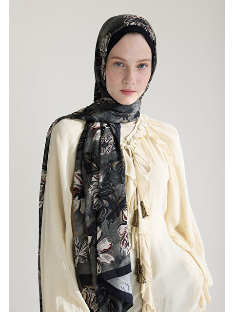 Fresh Scarfs Jasmıne Floş Viskon Şal Antrasit - S000426687-29666