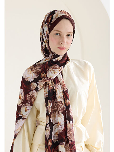 Fresh Scarfs Lotus Floş Viskon Şal Kızıl Kahve - S000426633-19957