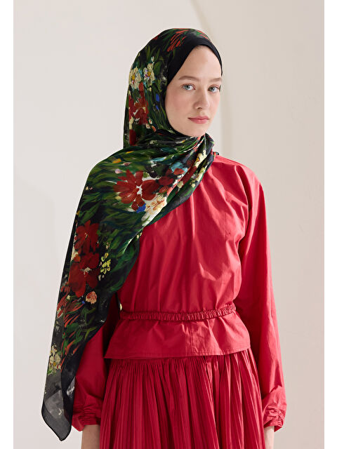 Fresh Scarfs Sweet Garden Floş Viskon Şal Siyah - S000426631-19351