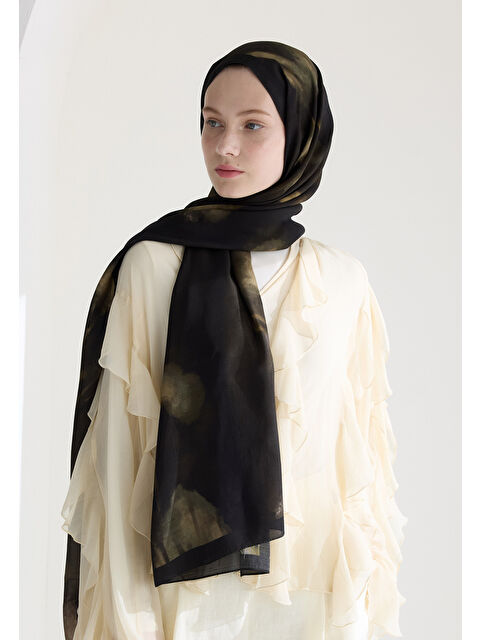 Fresh Scarfs Polly Floş Viskon Şal Siyah - S000426645-19351