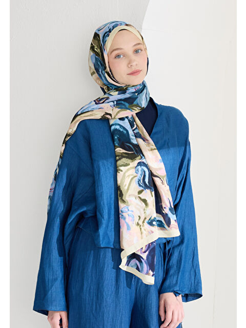 Fresh Scarfs Rosıe Floş Viskon Şal İndigo - S000426647-23093
