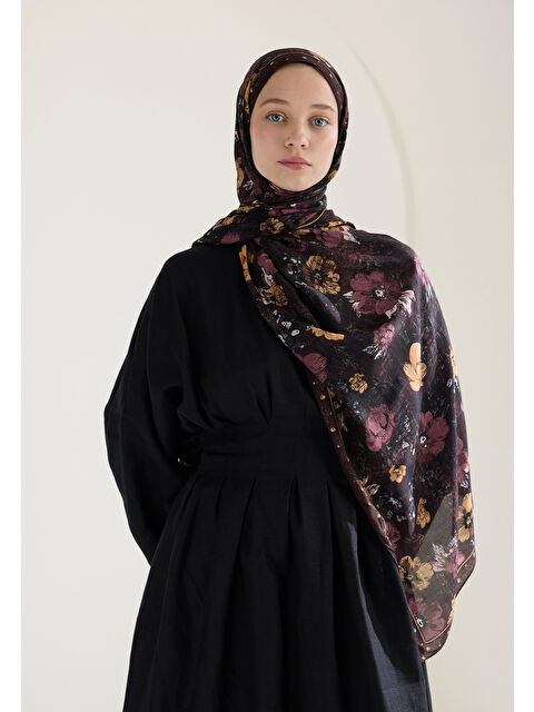 Fresh Scarfs Tıny Garden Floş Viskon Şal Kahve - S000426651-28102