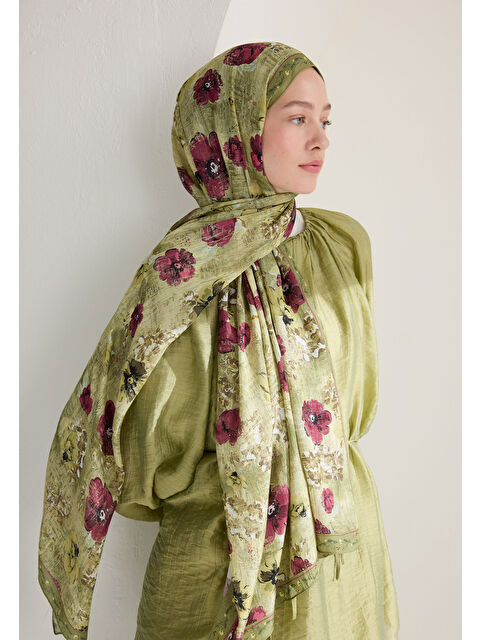 Fresh Scarfs Tıny Garden Floş Viskon Şal Adaçayı - S000426651-18194
