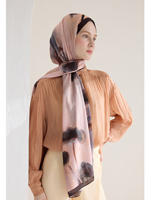 Fresh Scarfs Polly Floş Viskon Şal Kahve - S000426645-28102