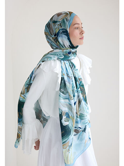 Fresh Scarfs Vanılla Blossom Floş Viskon Şal Açık Mavi - S000426646-17437