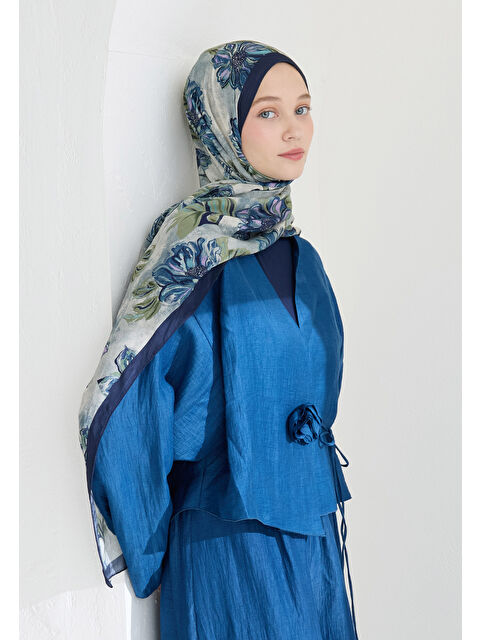 Fresh Scarfs Jasmıne Floş Viskon Şal İndigo - S000426687-23093