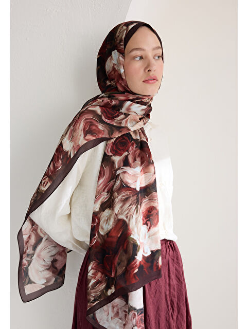 Fresh Scarfs Rose Garden Floş Viskon Şal Bordo - S000427403-19951