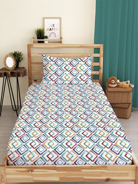 Evmila Renkli Desenli Baskılı Tek Kişilik Lastikli Çarşaf Seti - S000123699-23173