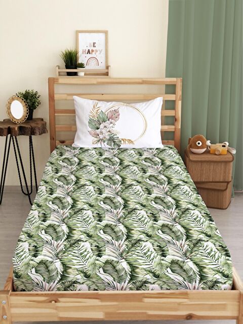 Evmila Yaprak Desenli Baskılı Tek Kişilik Lastikli Çarşaf Seti - S000123700-23173