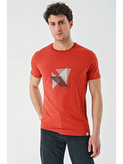 İMZA Tarçın Baskılı Bez Ayağı Bisiklet Yaka %100 Pamuk Casual Slim Fit Dar Kesim Tişört 1011240168 - S000349785-19956