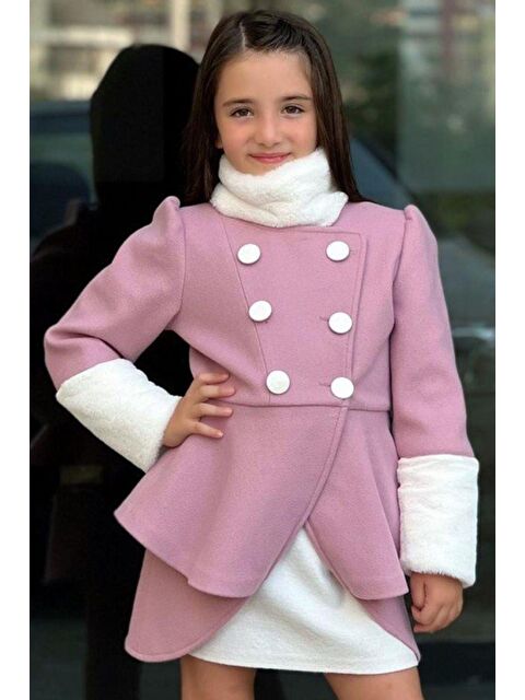 Riccotarz Kız Çocuk Kol Uçları Peluş Detaylı Lady Pudra Kaşe Kabanlı Takım - S000144000-23490