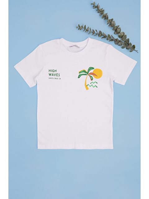 Fullamoda Palmiye Baskılı Bisiklet Yaka Erkek Çocuk Tişört