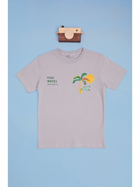 Fullamoda Palmiye Baskılı Bisiklet Yaka Erkek Çocuk Tişört