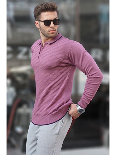 Madmext Gül Kurusu Fermuarlı Erkek Triko Kazak 6824 - S000046904-20028