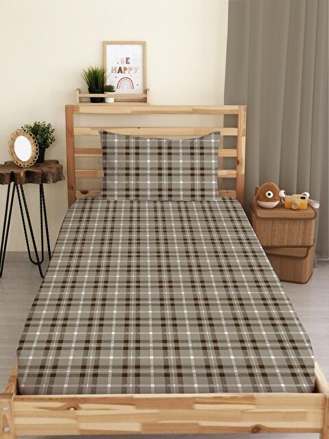 Evmila Ekose Desenli Baskılı Tek Kişilik Lastikli Çarşaf Seti - S000123702-23173