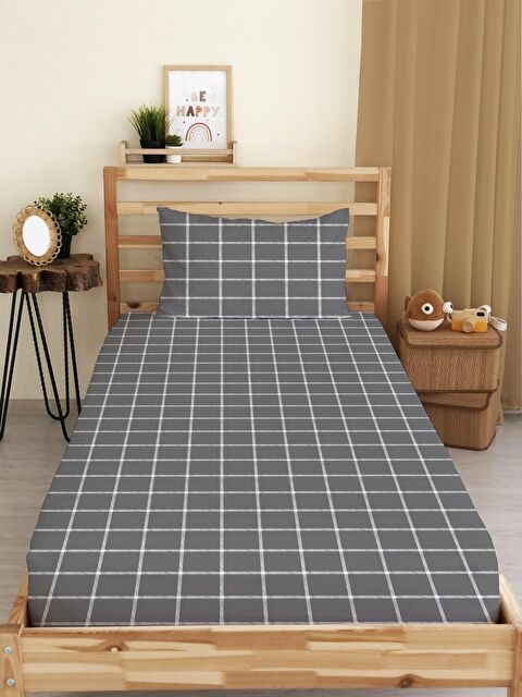 Evmila Kare Desenli Baskılı Tek Kişilik Lastikli Çarşaf Seti - S000123704-23173