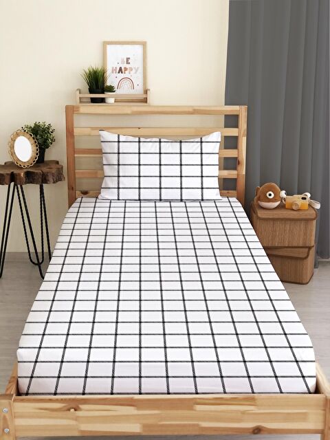 Evmila Kare Desenli Baskılı Tek Kişilik Lastikli Çarşaf Seti - S000123706-23173