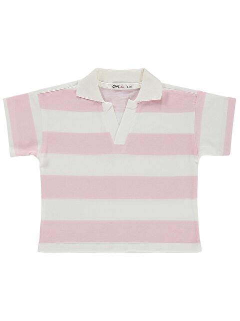 Civil Girls Çizgili Polo Yaka 2-5 Yaş Tişört - Pudra