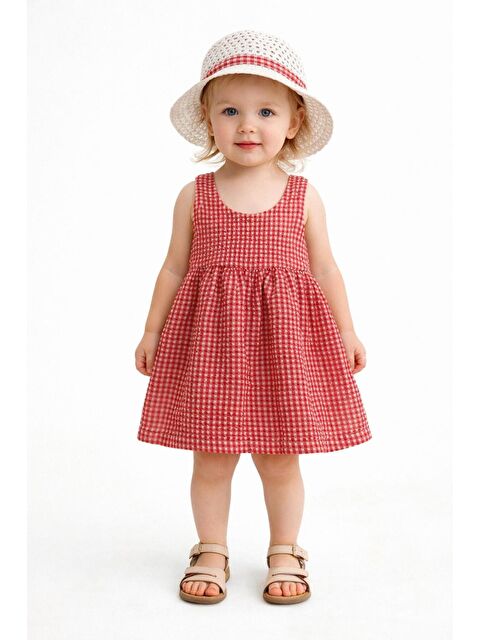 Chicsy Baby Şapkalı Pötikare Desenli Fiyonklu Esnek Kız Bebek Elbisesi