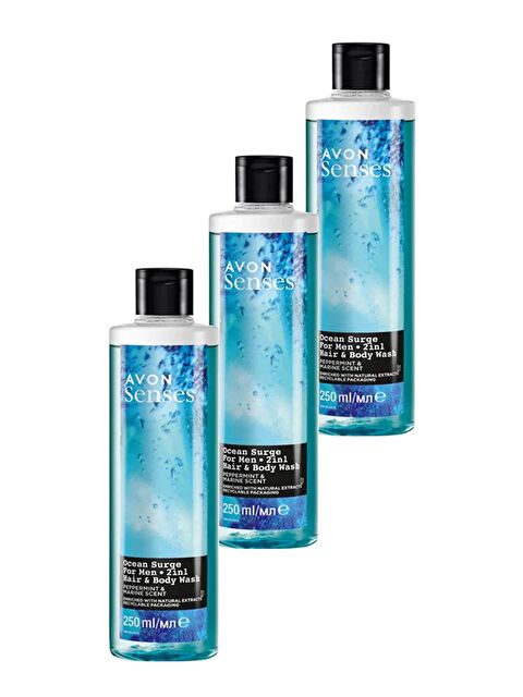 AVON Senses Ocean Surge Nane ve Deniz Kokulu Saç ve Vücut için Erkek Duş Jeli 250 Ml. Üçlü Set - S000190176-10231