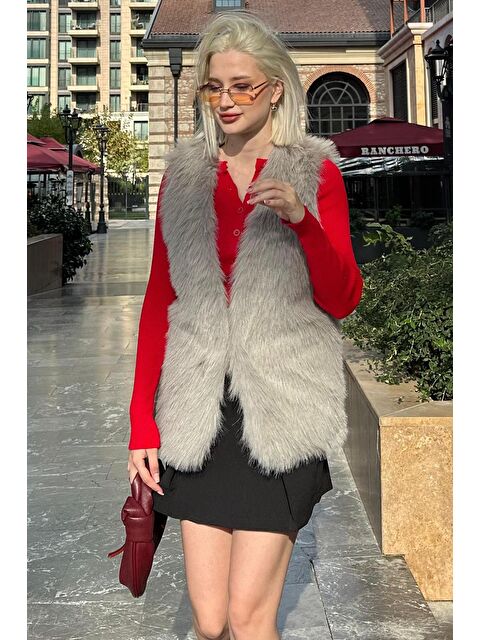 Madmext Boyalı Gri Yumuşak Doku Astarlı Kadın Yelek Mg2238 - S000296837-22875