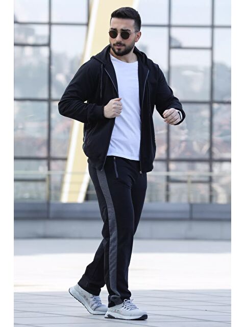 Mishar İtalia Kapüşonlu Fermuarlı Baskı Detaylı Yan Şeritli Erkek Eşofman Takımı - S000303245-19351