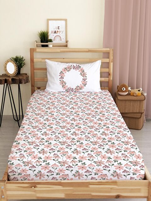Evmila Çiçek Desenli Baskılı Tek Kişilik Lastikli Çarşaf Seti - S000123725-23173