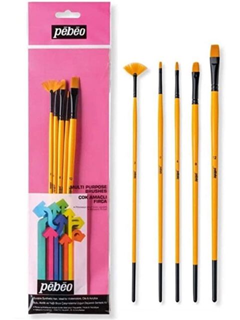 Pebeo Uzun Sap Yelpaze-Düz Kesik-Kedi Dili Fırça Seti 5 Li SET-13 - S000368449-23173