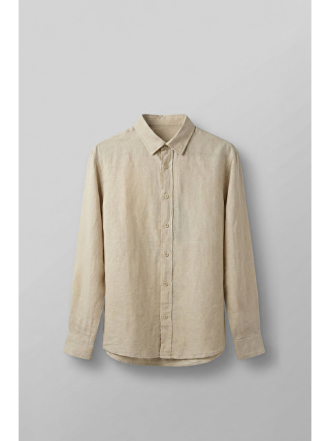 Abluka Online Erkek Regular Fit Keten Basic Uzun Kollu Gömlek Bej - S000516456-19928