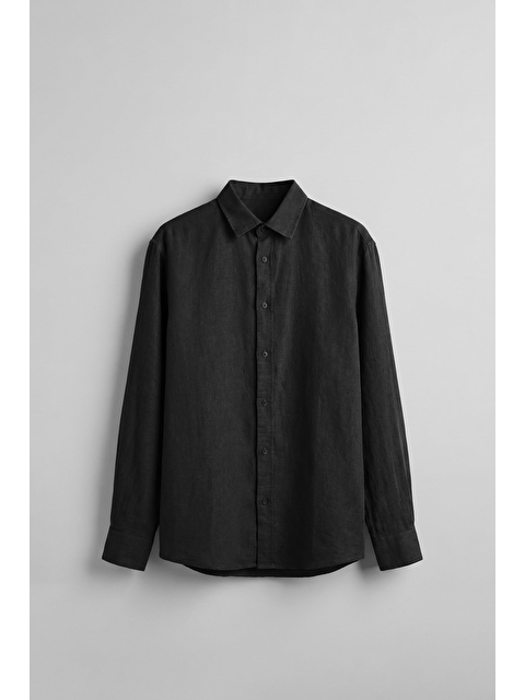 Abluka Online Erkek Regular Fit Keten Basic Uzun Kollu Gömlek Siyah - S000516456-19351