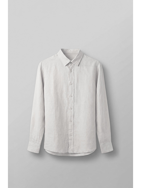 Abluka Online Erkek Regular Fit Keten Basic Uzun Kollu Gömlek Beyaz - S000516456-20063