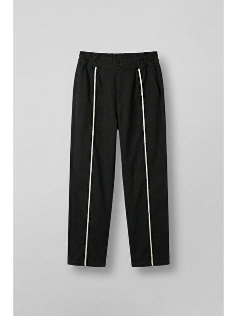 Abluka Online Erkek Baggy Keten Şerit Detaylı Lastik Bel Pantolon Siyah - S000516457-19351