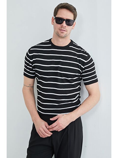 Fullamoda Çizgili Bisiklet Yaka Triko Tişört - S000516460-19351