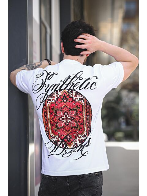 Oksit Etnik Desen Logolu Sırt ve Ön Baskılı Pamuklu Comfort Erkek Tişört