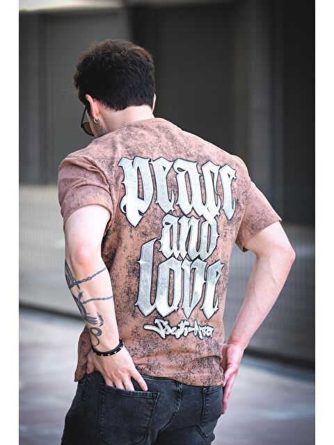 Oksit Peace And Love Yıkamalı Sırt ve Ön Baskılı Pamuklu Comfort Erkek Tişört