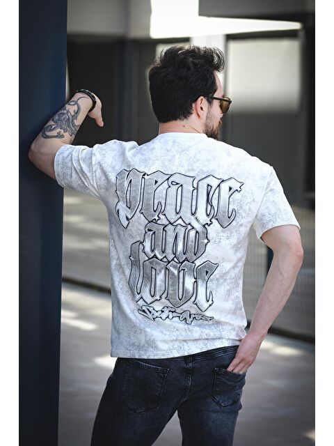 Oksit Peace And Love Yıkamalı Sırt ve Ön Baskılı Pamuklu Comfort Erkek Tişört