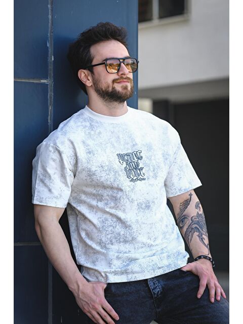 Oksit Peace And Love Yıkamalı Sırt ve Ön Baskılı Pamuklu Comfort Erkek Tshirt - S000374352-25636
