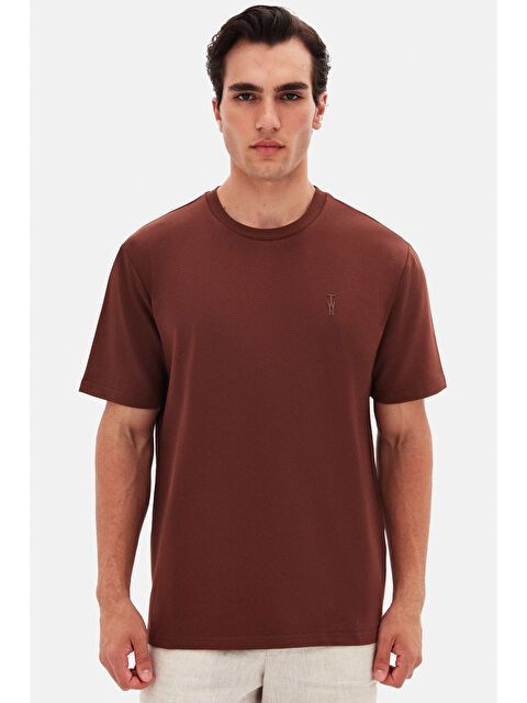 D'S damat Twn Slim Fit Kahverengi Düz T-Shirt - S000401493-19413
