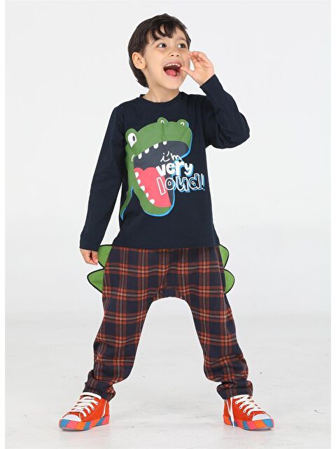 Casabony Ekose Muzip Dino Pantolon + Tişört Takım - S000041956-29391