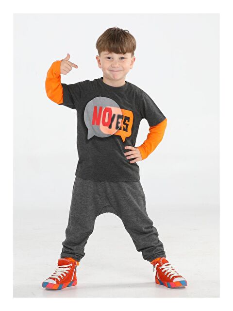 Casabony Yes No Antrasit Baggy Pantolon + Tişört Takım - S000041945-29666