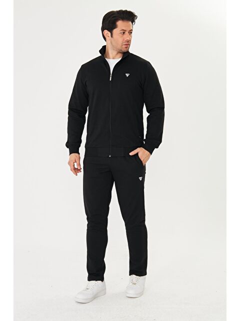 TRENDHILL Erkek Pamuklu Fermuarlı Eşofman Takımı Siyah 9522-S