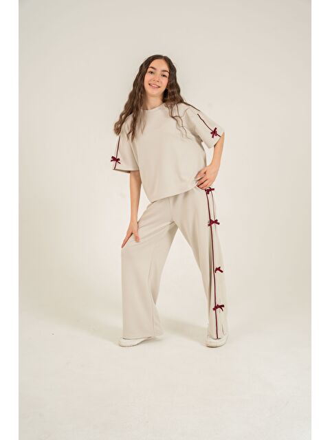 Mışıl Kids Üst Kollar Fiyonklu Alt Fiyonklu Yumaşak Dokulu-Comfort Kumaş Kız Çocuk Alt Üst Eşofman Takımı